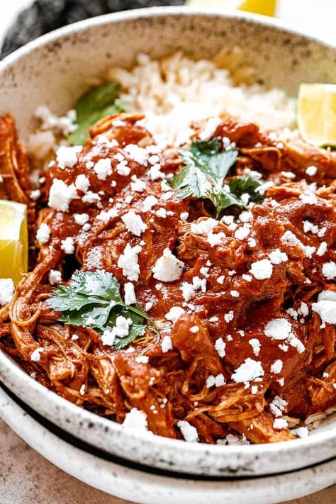 This Instant Pot Chicken Mole turns traditional Mexican comfort food into a quick & easy dinner recipe! It's a hearty, spicy meal that's packed with authentic Mexican flavors. #chickenmolerecipe #instantpotchickenmole #instantpotchicken #mexicandinnerrecipe Mexican Chicken Mole, Chicken Mole Recipe, Mole Recipe, Mexican Comfort Food, Mexican Flavors, Chicken Mole, Easy Chicken Thigh Recipes, Mexican Dinner Recipes, Healthy Chicken Dinner