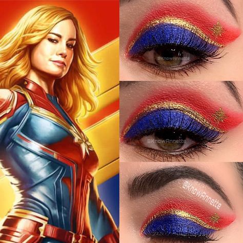 Captain MARVEL Eyeshadow by KnowAnnette Marvel Makeup, Superhero Makeup, Perfect Makeup Tutorial, Captain Marvel Costume, Marvel Costumes, Beauty Video Ideas, Disney Makeup, Birthday Makeup, Cool Makeup Looks