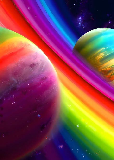 Rainbow Planet, Rainbow Wallpaper Backgrounds, Rainbow Colors Art, Rainbow Things, Outer Space Wallpaper, Rainbow Images, Planet Poster, Art Pins, Green Moon