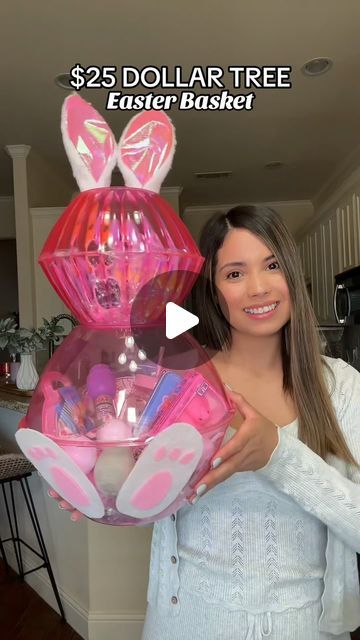 Vanessa on Instagram: "This DIY easter basket is seriously so cute and unique 🐰 #dollartree#easterbasket#easterbasketideas#easterbasketinspo#easterideas#toddlermom#bunnyears#toddlereasterfinds#dollartreeeasterdiy#dollartreeeasterbasket#diyeasterbasket" Homemade Easter Basket Ideas, How To Make Easter Baskets, Easter Dollar Tree Diy, Giant Easter Basket, Diy Easter Basket Ideas, Dollar Tree Easter Basket, Easter Baskets For Kids, Diy Easter Basket, Unique Easter Baskets