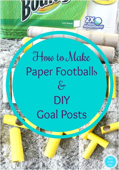 I loved making paper footballs and challenging my brothers to a game on the dining room table. Recently my kids learned how to make paper footballs and diy goal posts for a friendly game of football on the table! #paperfootballs #kidscrafts #diy #football #footballcrafts Goal Post Football, Football Game Party, Football Goal Post, Football Diy, Football Crafts, Craft Projects For Adults, Indoor Football, Game Party, Football Birthday