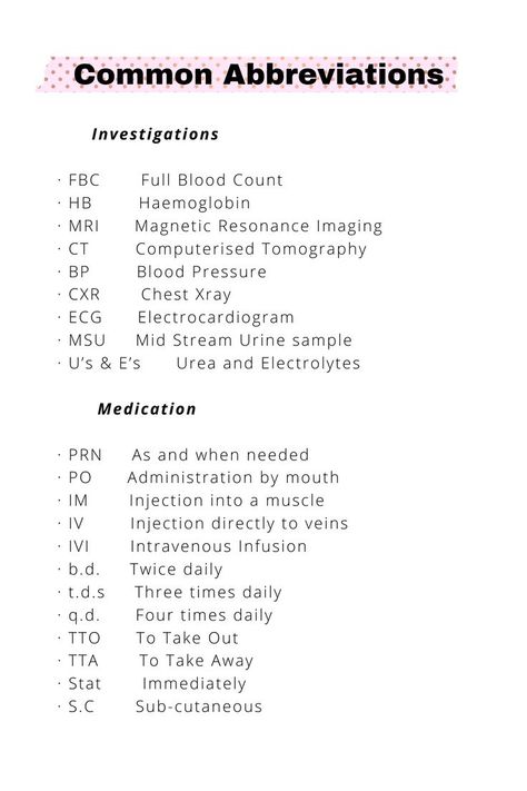 Etsy Student Nurse shop: https://www.etsy.com/shop/RenKCreates

Common abbreviations that you will come across in nursing school #nursingschoolabbreviations #medicalterminology #medicalabbreviation #nurseabbreviations Common Nursing Abbreviations, Nursing Abbreviations, Medical Interpreter, Nursing Math, Pathophysiology Nursing, Im Injection, Nurse Notes, Nursing Study Tips, Nurse Teaching