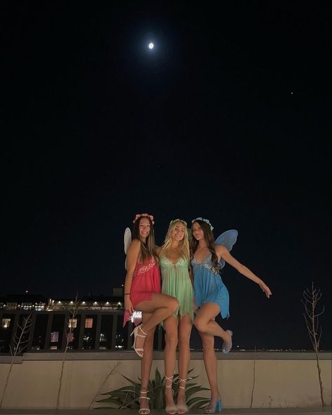 Costume Ideas For Three People, Fairy Costume Blue, Blue Fairy Halloween Costume, Halloween Costumes Three People, Fairy Costume Green, Sorority Halloween Costumes, Sorority Costumes, Pink Fairy Costume, Green Fairy Costume