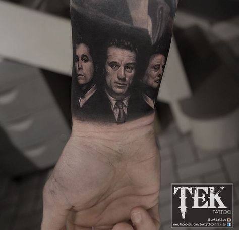 Goodfellas Wrist Tattoo Goodfellas Tattoo, Godfather Tattoo, Portrait Tattoo Sleeve, Tattoo Mafia, Unique Tattoos For Men, Tattoo Placements, Ray Liotta, Movie Tattoo, Money Tattoo