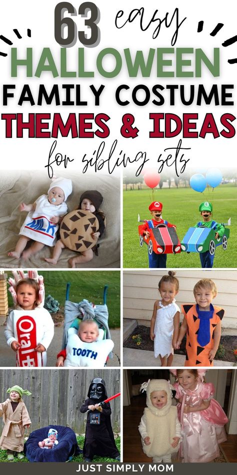 29 DIY Sibling Halloween Costumes - Just Simply Mom Brother Sister Costumes, Diy Sibling Halloween Costumes, Sibling Halloween Costumes Boys, Brother Halloween Costumes, Easy Homemade Costumes, Sibling Costumes, Family Costumes For 3, Disney Family Costumes, Sister Halloween Costumes