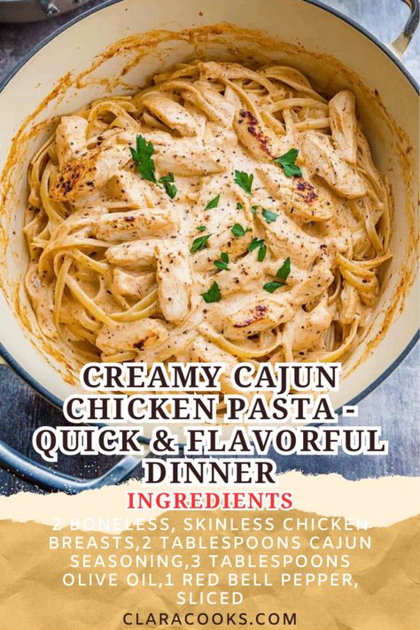 Creamy Cajun Chicken Pasta - Quick & Flavorful Dinner Cajun Chicken Pasta Sauce, Cajun Chicken Pasta Red Lobster, One Pot Cajun Pasta, One Pot Cajun Chicken Pasta, Chicken Pasta Sauce, Cajun Chicken Pasta Recipe, Creamy Cajun Chicken Pasta, Chicken And Cheese Recipes, Creamy Cajun Shrimp Pasta