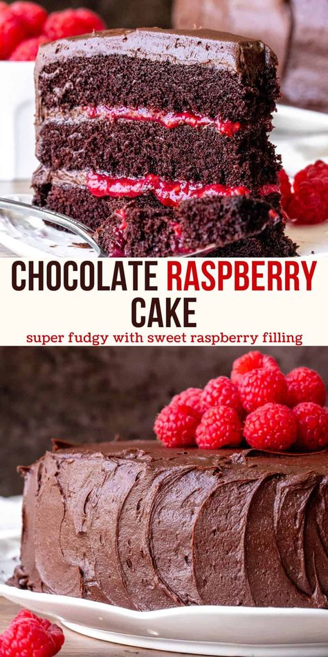 Raspberry Chocolate Cake, Chocolate Cake Layers, Homemade Raspberry Jam, Chocolate Raspberry Cake, Raspberry Chocolate, Layer Cake Recipes, Cake Layers, Chocolate Layer Cake, Fresh Raspberries