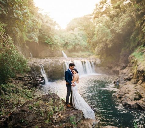 Hawaii Volcano Wedding, Hawaii Small Wedding, Hawaii Elopement Ideas, Hawaii Elopement Photography, Small Hawaii Wedding, Rainbow Falls Hawaii, Hawaiian Wedding Themes, Virgin Islands Wedding, Dream Elopement