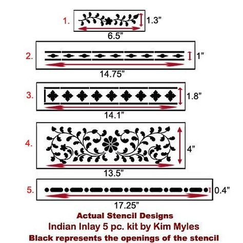 Creative Indian Inlay Stencil Projects - Stencil Stories Stenciled Stairs, Stencil Dresser, Bone Inlay Dresser, Stenciled Table, Arty Ideas, Bone Inlay Furniture, Stencil Projects, Musical Theme, Inlay Furniture