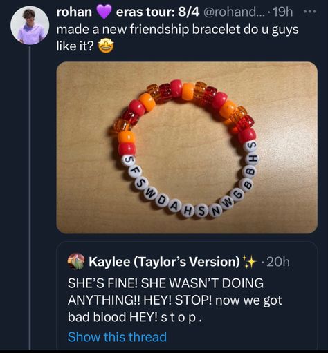 Eras Tour Bracelets Pony Beads, Funny Swiftie Bracelets, Orange Taylor Swift Bracelet, Eras Bracelets Funny, Pony Bead Taylor Swift Bracelets, All To Well Bracelet, Picture To Burn Bracelet, Unhinged Friendship Bracelets Taylor Swift, Taylor Swift Bracelet Ideas Pony Beads