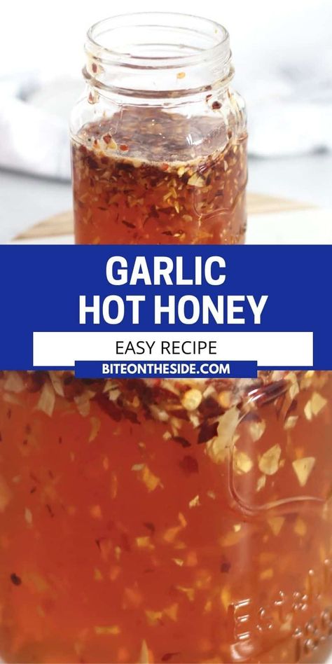 Garlic Hot Honey, Homemade Hot Honey Sauce, Spicy Honey Garlic Sauce, Garlic Hot Sauce Recipe, Hot Honey Garlic Sauce, Spicy Honey Recipe, Flavored Honey Recipes, Diy Hot Honey, Diy Sauces Recipes