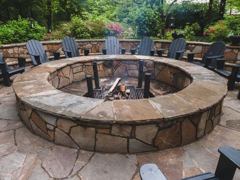 see facing: flagstone to match stepping stones Diy Stone Fireplace, Tabletop Patio Heater, Diy River Rock, Easy Fire Pit, Wall Fires, Large Fire Pit, Round Fire Pit, Stone Fire Pit, Fire Pit Designs