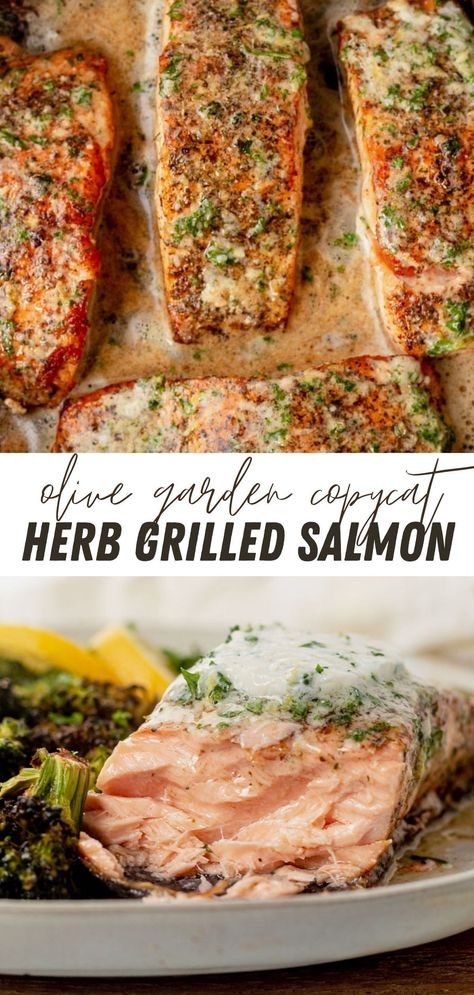 Holiday Seafood Recipes, Salmon Toppings, Salmon Marinade Recipes, Herb Crusted Salmon, Herb Salmon, Copycat Olive Garden, Italian Seasonings, Olive Garden Copycat, Salmon Marinade