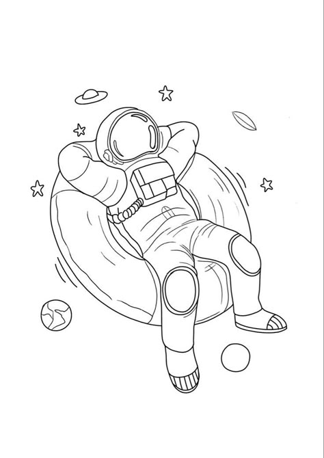 Astronaut Outline Drawing, Astronaut Sitting Drawing, Line Art Astronaut, Space Tattoo Designs Drawings, Astronaut Floating In Space Drawing, Cartoon Astronaut Drawings, Space Tattoo Outline, Astronaut Drawing Illustrations, Astronaut Line Drawing