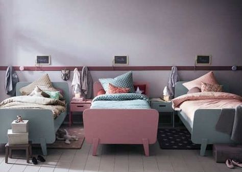 10 Clever & Creative Shared Bedrooms Part 2 | Tinyme Blog Triplets Bedroom, Kids Room Inspiration, Shared Room, Shared Bedrooms, Shared Rooms, Kids Interior, Kids Room Design, Beautiful Bedding, Cool Beds