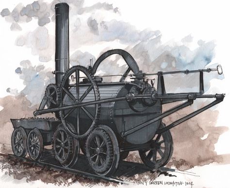 Richard Trevithick's locomotive...artist - Graham Lewis Richard Trevithick, Train Artwork, Steampunk Elements, Steam Trains Uk, Vintage Trains, Steam Railway, Train Art, Iron Horse, Train Sets