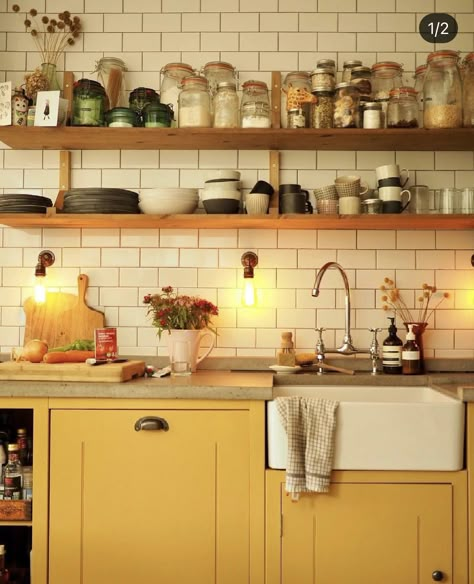 Yellow Kitchen Apartment, Mustard Yellow Kitchen, Yellow Cupboards, Mustard Kitchen, Yellow Kitchen Cabinets, New House - Kitchen, Painted Kitchen, Bright Kitchens, Yellow Kitchen