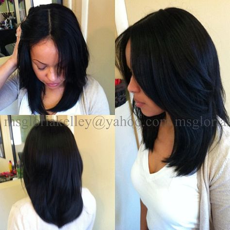 403 Likes, 45 Comments - Gloria Kelley (@gloriakelley) on Instagram: “Yes it's a full weave! None of her natural hair is out. StyleSeat.com/gloriakelley #extensions…” Short Black Hair Wig, Black Hair Wigs, Hair Colorful, Twisted Hair, Sew In Hairstyles, Hair Laid, Relaxed Hair, Middle Part, Hair Life