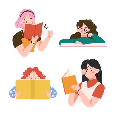 Pictures Of Reading Books, Graphic People Illustration, Illustration Reading Book, Book Lovers Illustration, People Reading Books Drawings, People Reading Drawing, Person Reading Drawing, Reading Book Drawing, Happy Illustration Art