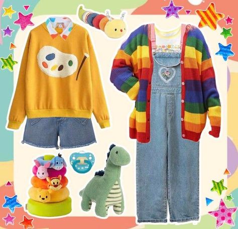 Clowncore Outfit, Kid Core Outfits, Weirdcore Outfits, Kidcore Clothes, Kidcore Outfit, Kidcore Fashion, Core Outfits, Silly Clothes, Funky Outfits