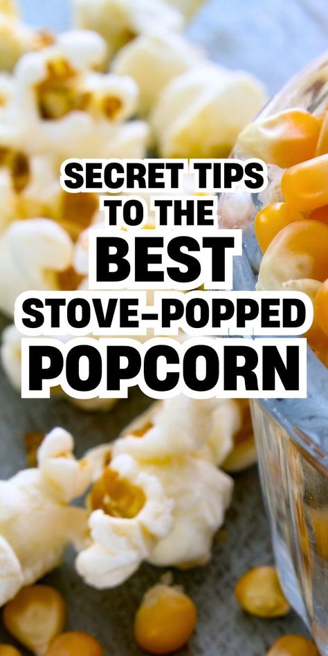 How to make perfect popcorn on the stove every time in just a few minutes (and how to make pan popcorn that won't burn!). We love this vintage recipe stovetop popcorn at our house for an easy snack! #popcornrecipe #vintagerecipe #snackideas #partyfood Make Popcorn On Stove, Butter Popcorn Recipes, Christmas Popcorn Garland, Pop Popcorn On Stove, Stove Popcorn, Recipes Stove Top, Movie Night Treats, Popcorn On The Stove, Stovetop Popcorn Recipes