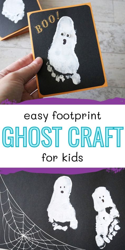 ghost footprint craft for kids Halloween Handprint Crafts, Halloween Ghost Craft, Ghost Craft, Diy Pumpkins Crafts, Halloween Fairy Garden, Craft For Toddlers, Halloween Party Decor Diy, Footprint Keepsake, Ghost Crafts