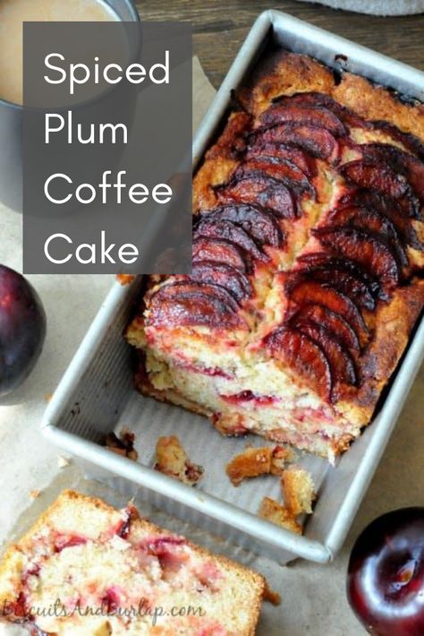 Easy Coffee Cake from Biscuits & Burlap is made with fresh plums! #coffeecake #plum #plumcake #breakfast #brunch Parmesan Biscuits, Plum Recipes, Loaf Cakes, Dessert Aux Fruits, Focaccia Bread, Plum Cake, Dessert Dips, Coffee Cakes, Sweet Breads