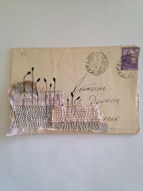 Tina Jensen, Kunst Collages, Textile Art Embroidery, Fabric Postcards, Pale Lilac, Paper Collage Art, Envelope Art, Fabric Journals, Postcard Art