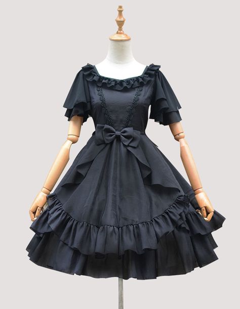 Buy Lolita Smile Bow Detail Ruffled Short-Sleeve A-Line Dress at YesStyle.com! Quality products at remarkable prices. FREE Worldwide Shipping available! Short Victorian Dress, Harajuku Dress, Gothic Girl, Op Dress, High Waist Dress, Dress Out, One Piece Dress, Lolita Dress, Gothic Lolita