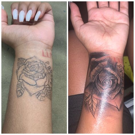 Rose Tattoo Cover Up on Wrist. “Prosper” Name Cover Up Tattoos For Women On Wrist, Inside Wrist Tattoos For Women Cover Up, Wrist Tattoos For Women Cover Up, Name Cover Up Tattoos For Women, Rose Tattoo Cover Up, Cover Up Tattoos For Women, Simple Rose Tattoo, Wrist Tattoo Cover Up, Scar Cover Up