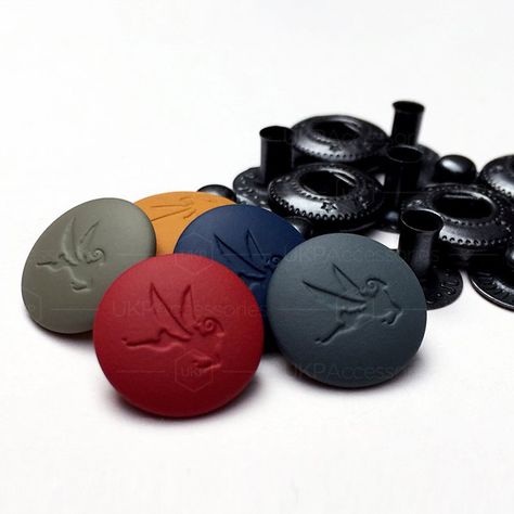 Rubber coated snap fasteners #custom #metaltrim #branding #logo #rubber #vibrant #snap #stud #fastener #logo #design #bespoke #logo #ukp Custom Jeans Diy, Jeans Buttons, Custom Jean Jacket, Bike Jacket, Men Fashion Casual Shirts, Custom Jeans, Couture Sewing Techniques, Jeans Diy, Metal Trim