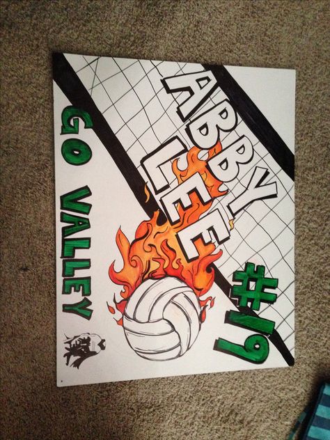 Creative Volleyball Posters, Pep Rally Posters For Volleyball, Volleyball Game Day Signs, Homecoming Posters Volleyball, Homecoming Poster Ideas Volleyball, Athlete Poster Ideas, Senior Signs Posters Volleyball, Ideas For Volleyball Posters, Volleyball Name Poster Ideas