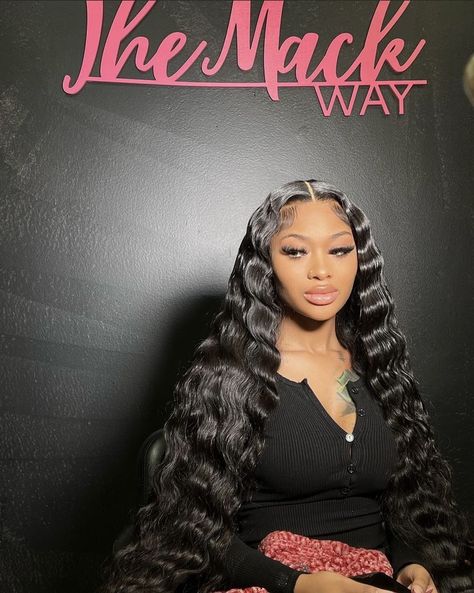 Long Crimped Wig, Brushed Out Crimped Hair, Crinkle Wigs Black Women, Crimps Lace Front Wig, Swoop Crimps, Long Hair With Crimps Black Women, Long Black Crimped Hair, Middle Part Wig Crimps, Wig Crimp Hairstyles