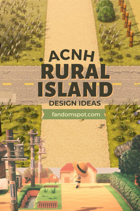 Acnh Farm Island Ideas, Acnh Farm Codes, Acnh Rural Town, Animal Crossing Farm Ideas, Acnh Peninsula Ideas, Acnh Farm Ideas, Rural Acnh, Animal Crossing Build Ideas, Acnh Rural