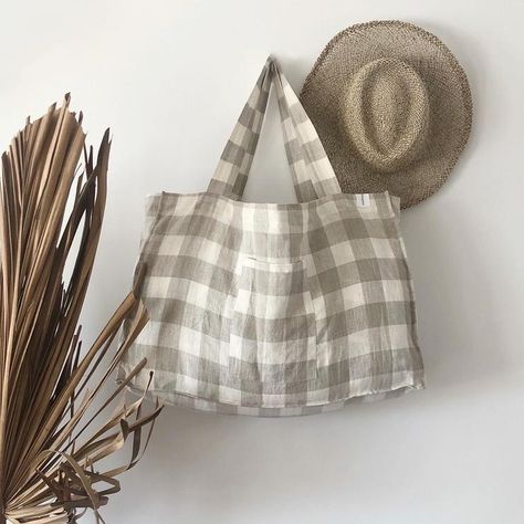 Linen Tote Bag, Oversized Tote Bag, Checker Print, Oversized Tote, Weekender Tote Bag, Linen Bag, Fabric Bags, Turkish Towels, Sewing Bag