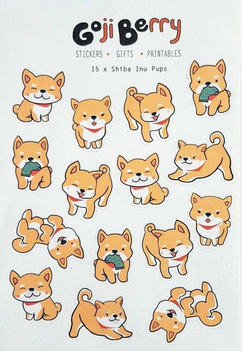 Chibi Poses, Chibi Dog, Puppy Stickers, Cute Dog Cartoon, Shiba Inu Puppy, Cute Kawaii Animals, 강아지 그림, Stickers Etsy, Kawaii Animals