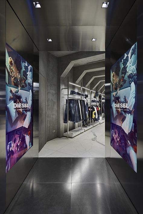 DIESEL STORE MILANO SAN BABILA | Wonderwall Diesel Store, Spatial Design, Diesel Black Gold, Bag Shop, Retail Space, Flagship Store, Pop Up Store, Retail Display, Retail Shop