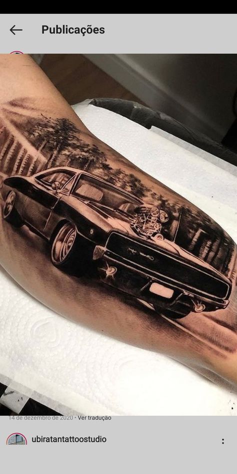 In Memory Sleeve Tattoos For Women, Muscle Car Tattoo Ideas, Car Memorial Tattoo, Classic Car Tattoo Ideas, Hot Rod Tattoo Ideas, Muscle Car Tattoo, Old School Car Tattoo, Dodge Tattoo, Camaro Tattoo