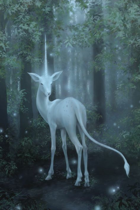 Unicorn Aesthetic, The Glade, Unicorn Artwork, Unicorn Painting, White Deer, Last Unicorn, The Last Unicorn, White Unicorn, Fantasy Forest