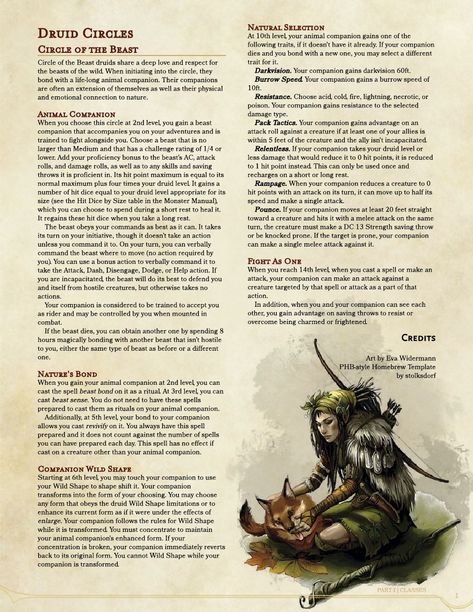 Druid Circle - Circle of the Beast  New archetype (homebrew) for D&D 5 Druid.  It's a druid with animal companion. Homebrew 5e, Druid Circle, Homebrew Classes, Dnd Druid, Dnd Homebrew, D D Classes, Dungeon Master's Guide, Dnd Classes, Dnd Races