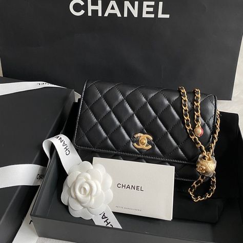 Chanel Gold Pearl Crush WOC Chanel Pearl Crush, Chanel Woc, Lavender Aesthetic, Chanel Pearls, Package Box, Gold Pearl, Chanel Boy Bag, Chanel Handbags, Chanel Classic