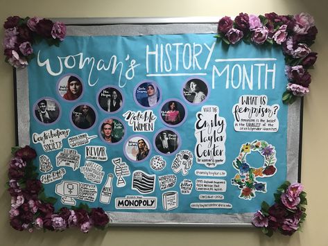 Women's history month bulletin board Women History Month Bulletin Board, Women History Month Activities, History Bulletin Boards, History Classroom Decorations, High School History Classroom, March Bulletin Board, Womens History, Ra Bulletin Boards, High School History