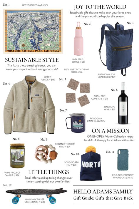 2019 Holiday Gift Guide: Gifts that Give Back — Hello Adams Family Gifts For Outdoorsy People, Yosemite Map, Family Gift Guide, Chistmas Gift, California Gifts, Adams Family, Gift Inspo, Gifting Ideas, Different Holidays