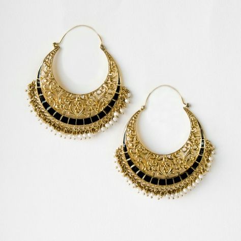 Love em! Pearl Fringe, Indian Jhumka, Dome Earrings, Filigree Hoop Earrings, Black Diamond Earrings Studs, Gold Plated Jewellery, Traditional Earrings, Indian Earrings, Indian Wedding Jewelry