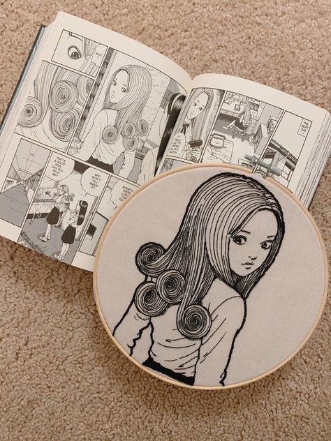 very proud of this one :’) Uzumaki Kirie, Junji Ito Uzumaki, Diy Cards For Boyfriend, Needlework Ideas, Embroidery Hoop Art Diy, Me Neither, Cards For Boyfriend, Hand Embroidery Videos, Embroidery Videos