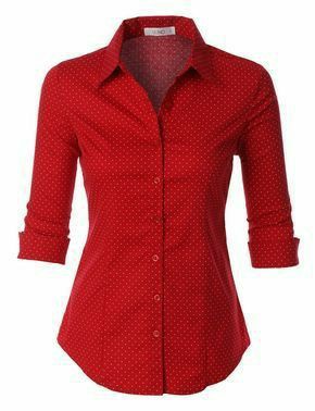 Red Polka Dot Top, Red Button Up Shirt, Three Quarter Sleeve Shirt, Red Button Down Shirt, Red Long Sleeve Tops, Red Long Sleeve Shirt, Three Quarter Sleeve Tops, Dot Shirt, Polka Dot Shirt