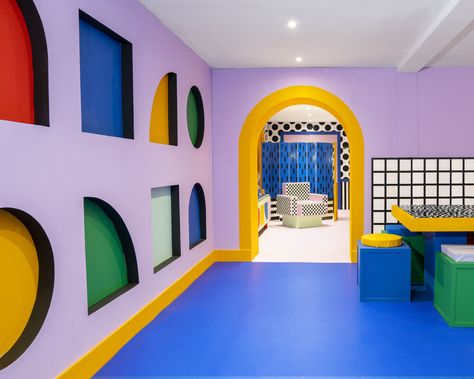 1980s Interior, Camille Walala, Retro Interior Design, Lego Room, Memphis Design, Retail Merchandising, Coffee Design, Architectural Inspiration, Play House