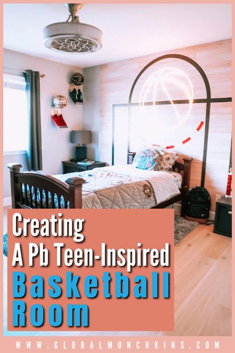 Shea is my basketball lover and so when I saw the basketball bedding in a PB Teen catalog I knew it was a perfect match! He not only LOVES his new basketball-themed bedroom but it honestly has increased his happiness twofold. Check out these bedroom ideas for teens. Basketball Theme Room Bedroom Ideas, Girls Basketball Room Ideas, Basketball Bedroom Ideas Girl, Basketball Decor Bedroom, Basketball Bedroom Ideas Boys, Basketball Room Ideas For Boys, Basketball Bedroom Ideas, Nba Room, Bunk Bed Rooms Decor