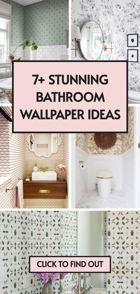 7 bathroom wallpaper ideas Bathroom Wallpaper Decor, Powder Room Wallpaper Modern, Wallpapered Bathroom, Bold Bathroom Wallpaper, Bathroom Wallpaper Inspiration, Half Bathroom Wallpaper, Wallpaper Toilet, Bathroom Wallpaper Modern, Wallpaper Accent Wall Bathroom