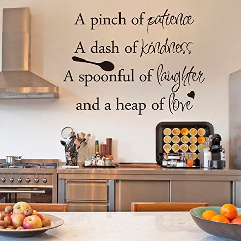 Inspirational Wall Sticker Quotes Words Art Removable Kitchen Dining Room Wall Decal Sticker Mural Vinyl Home Decor A Pinch of Patience,A Dash of Kindness...£¨Small,Black£© GECKOO http://smile.amazon.com/dp/B015E4HSE2/ref=cm_sw_r_pi_dp_wgNPwb01S417D Kitchen Wall Quotes, Vinyl Wall Words, Wall Stickers Quotes, Kitchen Wall Decals, Kitchen Quotes, Kitchen Wall Stickers, Kitchen Decor Wall Art, Vinyl Wall Quotes, Dining Room Wall